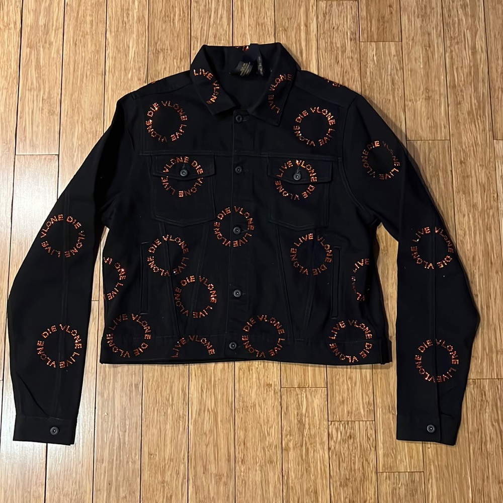 Vlone Orange Rhinestone Denim Jacket - Black
